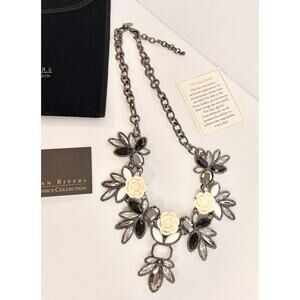 Vintage Joan Rivers Bee Necklace Statement Bib Gunmetal Rhinestones Classic 90s